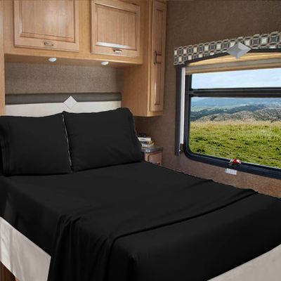RV Full 53 X 75 Sheet Set 400 Thread Count 100% Egyptian Cotton 10-Inch Deep Pockets Made for RV, Camper, Motorhomes, Boat, Soft Luxury & Breathable, 4-PC RV-Sheets - Black Solid