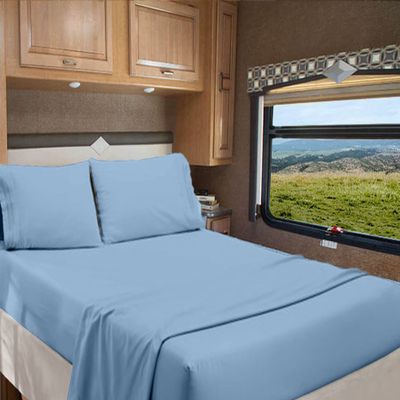 RV Full 53 X 75 Sheet Set 400 Thread Count 100% Egyptian Cotton 10-Inch Deep Pockets Made for RV, Camper, Motorhomes, Boat, Soft Luxury & Breathable, 4-PC RV-Sheets - Light Blue Solid