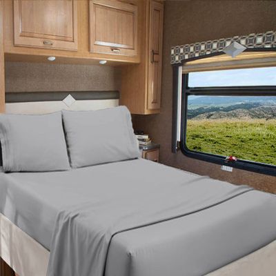 RV Bunk 40 X 80 Sheet Set 400 Thread Count 100% Egyptian Cotton 10-Inch Deep Pockets Made for RV, Camper, Motorhomes, Boat, Soft Luxury & Breathable, 4-PC RV-Sheets - Light Grey Solid