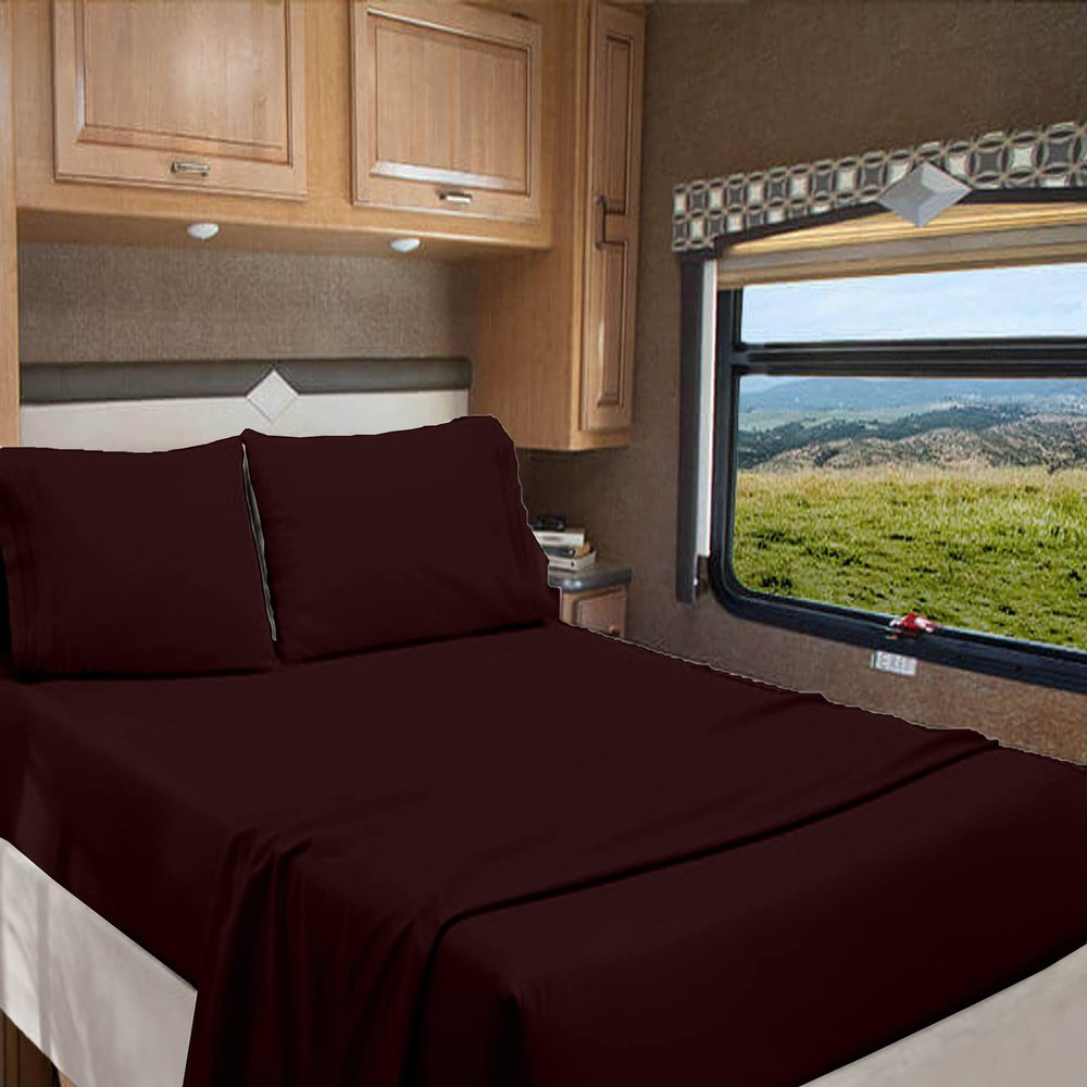 RV Full 53 X 75 Sheet Set 400 Thread Count 100% Egyptian Cotton 10-Inch Deep Pockets Made for RV, Camper, Motorhomes, Boat, Soft Luxury & Breathable, 4-PC RV-Sheets - Wine Solid