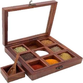 Masala Box Spice Box 1 Piece Spice Set (Wooden, Glass, Copper)