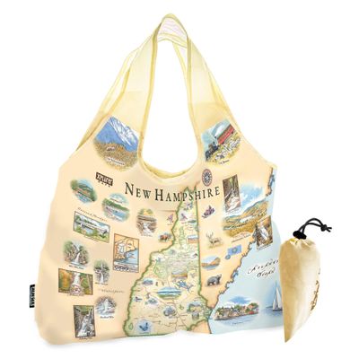 Xplorer Maps New Hampshire Map Pouch Tote with Handles  Reusable & Eco-Friendly Grocery Shopping Bag, Foldable & Washable Nylon, Heavy-Duty & Compact, 18"x25"
