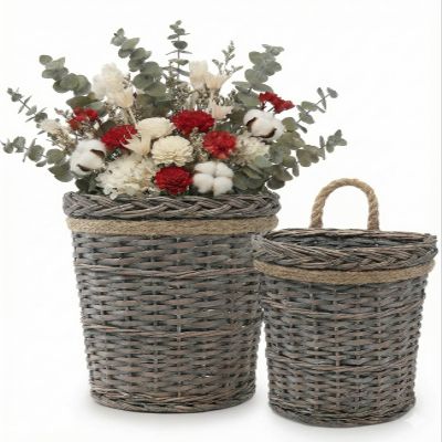 AceList 2-Pack Woven Wicker Wall Hanging Baskets, Grey Willow Wall Pocket Decor for Faux Florals & Storage - Two sizes Nesting Farmhouse Baskets for Entryway, Living Room & Door
