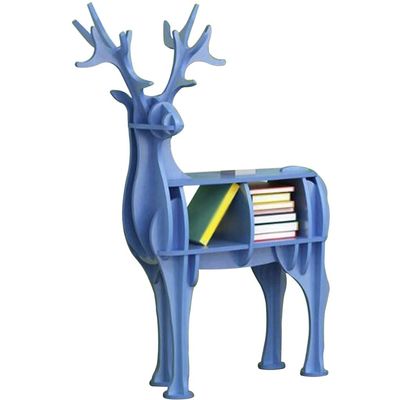 Book Shelf Stand Organizer Creative Deer Shape Landing Book Rack, Study Modern Geometric Animals Magazine Rack Bookcase, Clubhouse Art Decoration, Easy To Install ( Color : Blue , Size : 83*31*59cm )