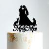 Mr And Mrs Wedding Cake Topper Bride And Groom with Pet Wedding Cake Topper Couple Silhouette Family Wedding Cake Topper Cake Topper Wedding Black Acrylic, 6 Inch view 1