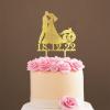 Mr And Mrs Wedding Cake Topper Bride And Groom with Pet Wedding Cake Topper Couple Silhouette Custom Initials Cake Topper Rustic Wedding Cake Topper Gold Glitter Wood, 6 Inch view 1