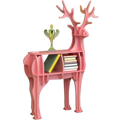 Book Shelf Stand Organizer Creative Deer Shape Landing Book Rack, Study Modern Geometric Animals Magazine Rack Bookcase, Clubhouse Art Decoration, Easy To Install ( Color : Pink , Size : 58*22*42cm )