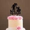 Mr & Mrs Wedding Cake Topper Bride And Groom with Pet Wedding Cake Topper Family Cake Topper Couple Silhouette Custom Cake Topper Cake Topper Wedding Black Acrylic, 6 Inch view 4