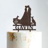 Mr And Mrs Wedding Cake Topper Bride And Groom with Pet Wedding Cake Topper Couple Silhouette Custom Initials Cake Topper Rustic Wedding Cake Topper Brown Wood, 6 Inch view 1