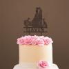 Mr And Mrs Wedding Cake Topper Bride And Groom with Pet Wedding Cake Topper Couple Silhouette Custom Initials Cake Topper Rustic Wedding Cake Topper Brown Wood, 6 Inch view 4