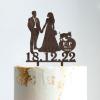 Mr And Mrs Engagement Cake Topper Bride And Groom with Pet Wedding Cake Topper Couple Silhouette Personalized Wedding Cake Topper Funny Cake Toppers for Wedding Brown Wood, 6 Inch view 1