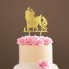 Mr And Mrs Cake Topper Bride And Groom with Pet Wedding Cake Topper Couple Silhouette Custom Wedding Cake Topper Funny Cake Toppers for Wedding Gold Glitter Wood, 6 Inch view 1