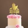 Mr And Mrs Cake Toppers for Wedding Bride And Groom with Pet Wedding Cake Topper Couple Silhouette Custom Initials Cake Topper Anniversary Cake Toppers Gold Glitter Wood, 6 Inch view 1