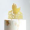 Mr And Mrs Cake Toppers for Wedding Bride And Groom with Pet Wedding Cake Topper Couple Silhouette Custom Initials Cake Topper Anniversary Cake Toppers Gold Glitter Wood, 6 Inch view 4