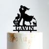 Mr And Mrs Engagement Cake Topper Bride And Groom with Pet Wedding Cake Topper Couple Silhouette Personalized Wedding Cake Topper Cake Topper Wedding Black Acrylic, 6 Inch view 1
