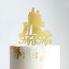 Mr & Mrs Wedding Cake Topper Bride And Groom with Pet Wedding Cake Topper Couple Silhouette Personalized Cake Topper Anniversary Cake Toppers Gold Glitter Wood, 6 Inch view 4