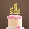 Mr And Mrs Cake Topper Bride And Groom with Pet Wedding Cake Topper Couple Silhouette Custom Wedding Cake Topper Anniversary Cake Toppers Gold Glitter Wood, 6 Inch view 1