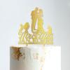 Mr And Mrs Cake Topper Bride And Groom with Pet Wedding Cake Topper Couple Silhouette Custom Wedding Cake Topper Anniversary Cake Toppers Gold Glitter Wood, 6 Inch view 4