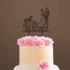 Mr & Mrs Monogram Bridal Shower Topper Bride And Groom with Pet Wedding Cake Topper Couple Silhouette Personalized Wedding Cake Topper Anniversary Cake Toppers Brown Wood, 6 Inch view 4