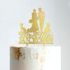 Mr And Mrs Wedding Cake Topper Bride And Groom with Pet Wedding Cake Topper Couple Silhouette Custom Initials Cake Topper Cake Topper Wedding Gold Glitter Wood, 6 Inch view 4