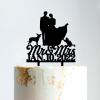 Mr And Mrs Wedding Cake Topper Bride And Groom with Pet Wedding Cake Topper Couple Silhouette Custom Cake Topper Personalized Name Anniversary Baptism Cake Topper Black Acrylic, 6 Inch view 1