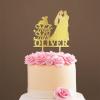Mr And Mrs Engagement Cake Topper Bride And Groom with Pet Wedding Cake Topper Couple Silhouette Personalized Cake Topper Funny Cake Toppers for Wedding Gold Glitter Wood, 6 Inch view 1