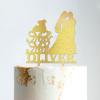Mr And Mrs Engagement Cake Topper Bride And Groom with Pet Wedding Cake Topper Couple Silhouette Personalized Cake Topper Funny Cake Toppers for Wedding Gold Glitter Wood, 6 Inch view 4