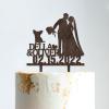Mr & Mrs Wedding Cake Topper Bride And Groom with Pet Wedding Cake Topper Couple Silhouette Personalized Wedding Cake Topper Script Cake Toppers for Wedding Brown Wood, 6 Inch view 1
