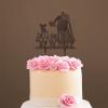 Mr & Mrs Wedding Cake Topper Bride And Groom with Pet Wedding Cake Topper Couple Silhouette Personalized Wedding Cake Topper Script Cake Toppers for Wedding Brown Wood, 6 Inch view 4