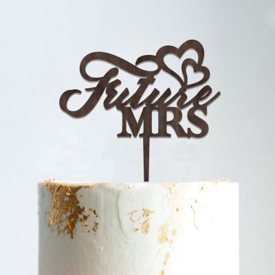 Future Mrs Rustic Mr And Mrs Cake Topper Bride And Groom with Pet Wedding Cake Topper Couple Silhouette Family Wedding Cake Topper Cake Topper Wedding Brown Wood, 6 Inch