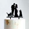 Mr & Mrs Rustic Wreath Couple's Names Cake Topper Bride And Groom with Pet Wedding Cake Topper Couple Silhouette Custom Initials Cake Topper Script Cake Toppers for Wedding Black Acrylic, 6 Inch view 1