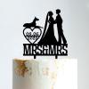 Wedding Cake Topper Lesbian Couple Silhouette with Pet Mrs. & Mrs. Wedding Cake Topper Personalized Wedding Cake Topper Bride and Bride Wedding Topper Rustic Wedding Cake Topper Black Acrylic, 6 Inch view 1