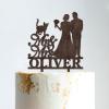Mr & Mrs Rustic Wreath Couple's Names Cake Topper Bride And Groom with Pet Wedding Cake Topper Couple Silhouette Custom Cake Topper Script Cake Toppers for Wedding Brown Wood, 6 Inch view 1
