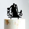 Mr & Mrs Wedding Cake Topper Bride And Groom with Pet Wedding Cake Topper Couple Silhouette Custom Cake Topper Personalized Name Rustic Wedding Cake Topper Black Acrylic, 6 Inch view 1