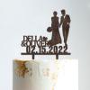 Mr And Mrs Wedding Cake Topper Bride And Groom with Pet Wedding Cake Topper Couple Silhouette Personalized Cake Topper Rustic Wreath Cake Topper Brown Wood, 6 Inch view 1
