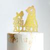 Mr & Mrs Rustic Wreath Couple's Names Cake Topper Bride And Groom with Pet Wedding Cake Topper Couple Silhouette Custom Wedding Cake Topper Anniversary Cake Toppers Gold Glitter Wood, 6 Inch view 4
