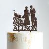 Mr & Mrs Rustic Wreath Couple's Names Cake Topper Bride And Groom with Pet Wedding Cake Topper Couple Silhouette Custom Wedding Cake Topper Cake Topper Wedding Brown Wood, 6 Inch view 1