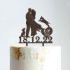 Mr And Mrs Cake Toppers for Wedding Bride And Groom with Pet Wedding Cake Topper Couple Silhouette Personalized Wedding Cake Topper Script Cake Toppers for Wedding Brown Wood, 6 Inch view 1
