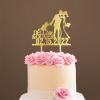 Mr And Mrs Cake Topper Bride And Groom with Pet Wedding Cake Topper Couple Silhouette Personalized Cake Topper Anniversary Cake Toppers Gold Glitter Wood, 6 Inch view 1