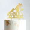 Mr And Mrs Cake Topper Bride And Groom with Pet Wedding Cake Topper Couple Silhouette Personalized Cake Topper Anniversary Cake Toppers Gold Glitter Wood, 6 Inch view 4