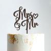 Mr & Mrs Rustic Wreath Couple's Names Cake Topper Bride And Groom with Pet Wedding Cake Topper Couple Silhouette Custom Wedding Cake Topper Rustic Wedding Cake Topper Brown Wood Wood, 6 Inch view 1