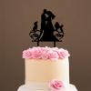 Mr And Mrs Cake Toppers for Wedding Bride And Groom with Pet Wedding Cake Topper Couple Silhouette Personalized Cake Topper Rustic Wedding Cake Topper Black Acrylic, 6 Inch view 4