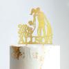 Mr & Mrs Monogram Bridal Shower Topper Bride And Groom with Pet Wedding Cake Topper Couple Silhouette Personalized Wedding Cake Topper Script Cake Toppers for Wedding Gold Glitter Wood, 6 Inch view 4