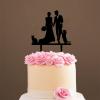 Mr & Mrs Rustic Wreath Couple's Names Cake Topper Bride And Groom with Pet Wedding Cake Topper Couple Silhouette Custom Wedding Cake Topper Anniversary Cake Toppers Black Acrylic, 6 Inch view 4