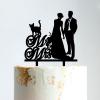 Mr & Mrs Rustic Wreath Couple's Names Cake Topper Bride And Groom with Pet Wedding Cake Topper Couple Silhouette Family Wedding Cake Topper Anniversary Baptism Cake Topper Black Acrylic, 6 Inch view 1