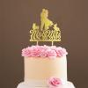 Mr And Mrs Engagement Cake Topper Bride And Groom with Pet Wedding Cake Topper Couple Silhouette Personalized Wedding Cake Topper Anniversary Cake Toppers Gold Glitter Wood, 6 Inch view 1