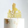 Mr And Mrs Engagement Cake Topper Bride And Groom with Pet Wedding Cake Topper Couple Silhouette Personalized Wedding Cake Topper Anniversary Cake Toppers Gold Glitter Wood, 6 Inch view 4