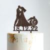 Mr And Mrs Cake Topper Bride And Groom with Pet Wedding Cake Topper Couple Silhouette Personalized Wedding Cake Topper Script Cake Toppers for Wedding Brown Wood, 6 Inch view 1