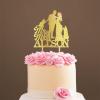 Mr And Mrs Cake Topper Bride And Groom with Pet Wedding Cake Topper Couple Silhouette Custom Wedding Cake Topper Funny Cake Toppers for Wedding Gold Glitter Wood, 6 Inch view 1
