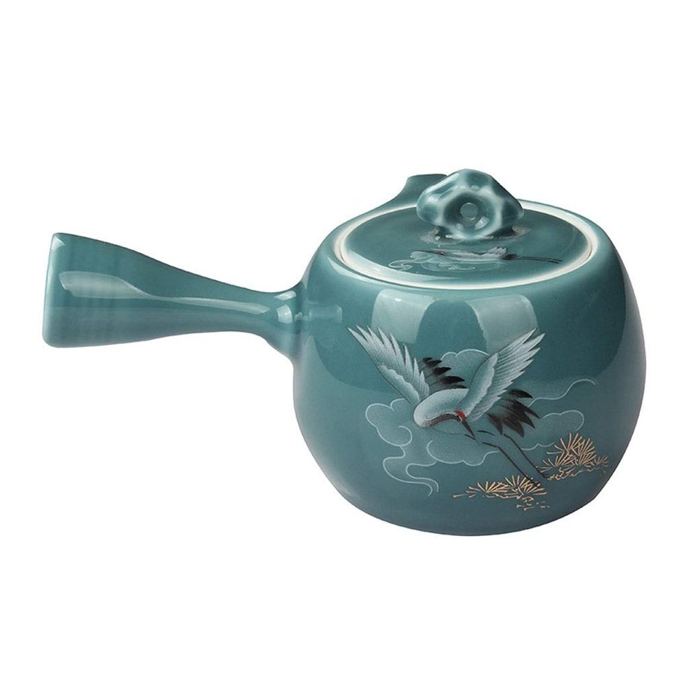 Premium teapot Ceramic Side Pour Tea Pot High Temperature Resistant Blue Glazed Crane Pattern Side-handle Kung Fu Tea Pot Kettle With Lid 250ml/8.5oz tea lover, gift (Size : 250ml)